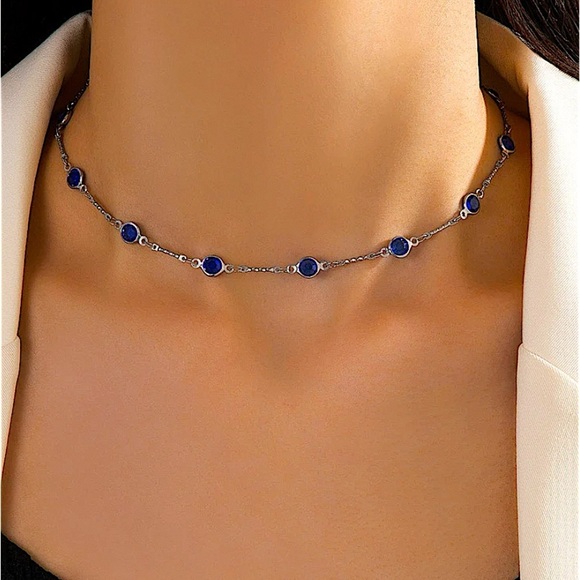 Handmade Sterling Silver Blue Sapphire Zircon Choker Necklace - Picture 1 of 5